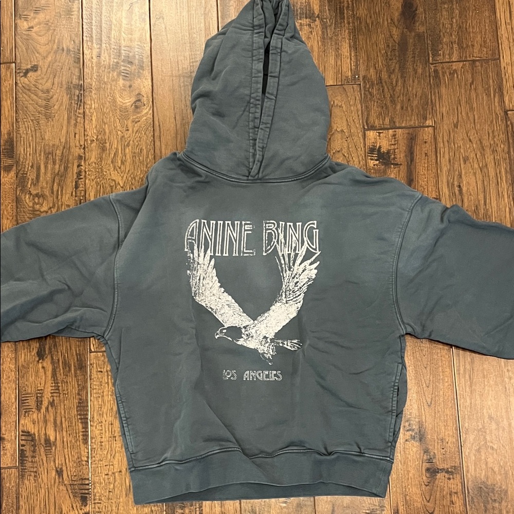 Anine Bing Charcoal Hoodie with Eagle Design